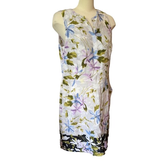 J. Jill Linen Floral Print Midi Dress Sz M Womens Summer Blue White Purple Sheat - Picture 13 of 15